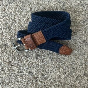 Navy Woven Footjoy Belt with Brown Leather Accents